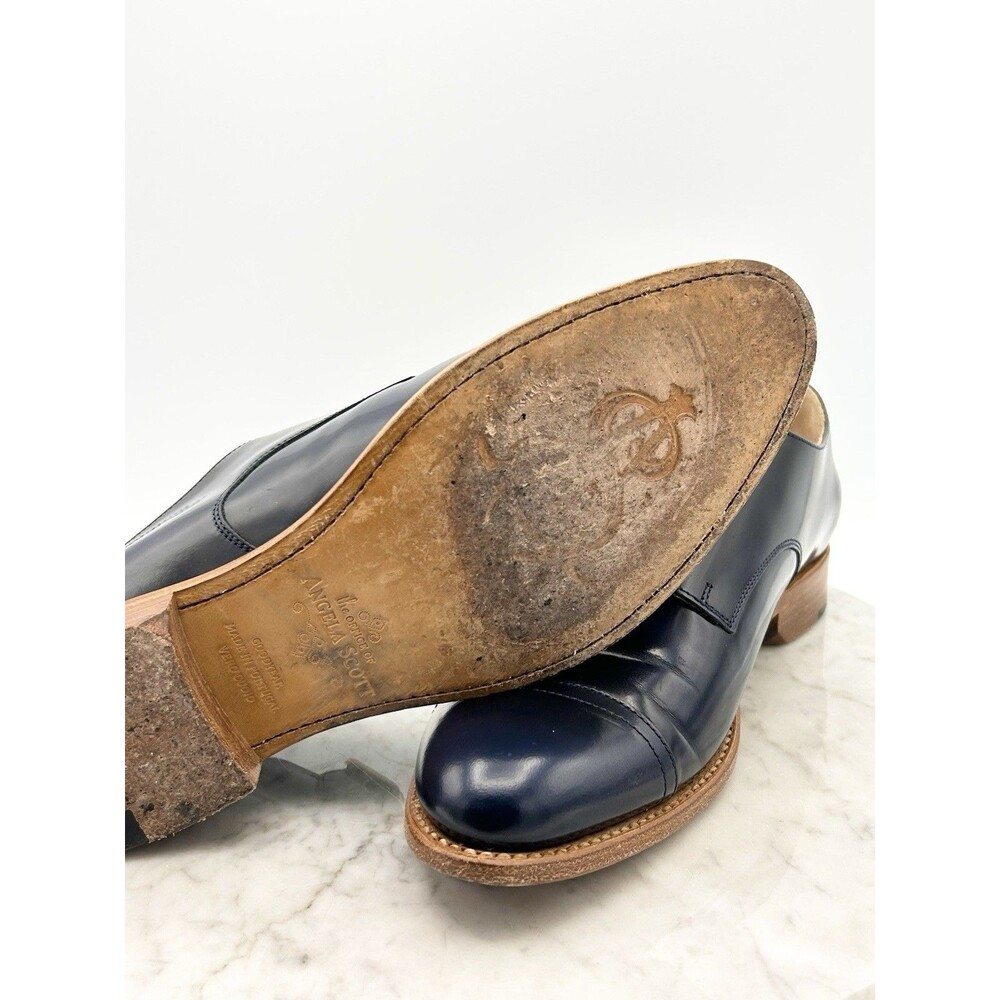 The Office Of ANGELA SCOTT French Navy Blue Leather Monkstrap Shoes 38 Mr. Colin - Picture 10 of 10